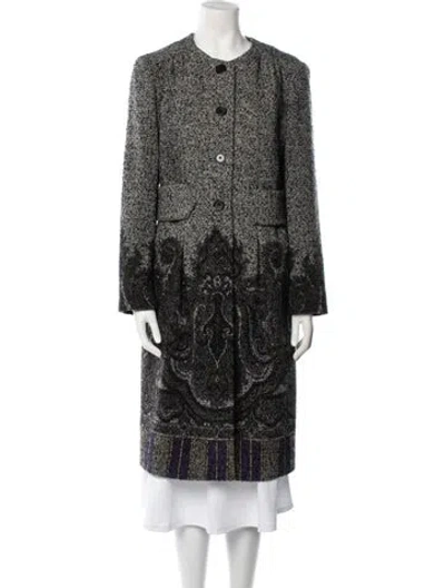 Pre-owned Etro Wool Tweed Pattern Coat In White