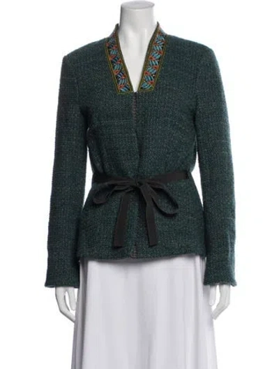 Pre-owned Etro Wool Tweed Pattern Evening Jacket In Green