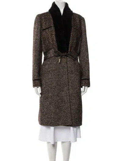 Pre-owned Etro Wool Tweed Pattern Fur Coat In Brown