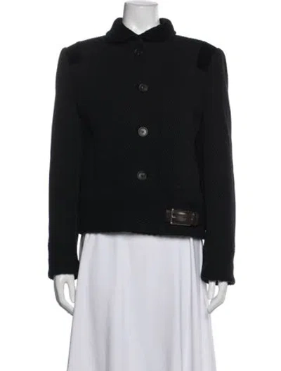 Pre-owned Etro Wool Tweed Pattern Jacket In Black