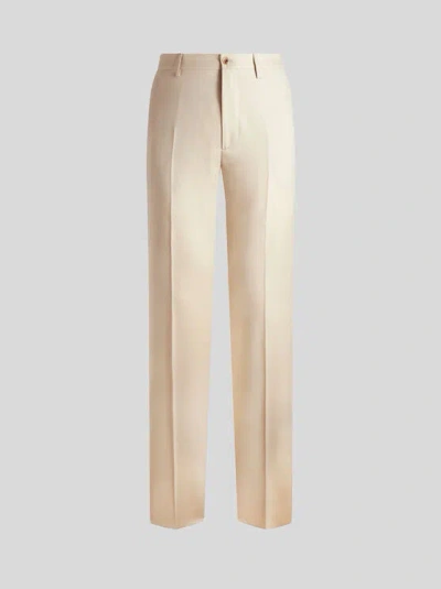 Etro Wool Twill Trousers In Beige