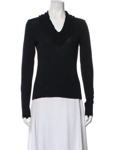 Pre-owned Etro Wool V-neck Blouse In Blue