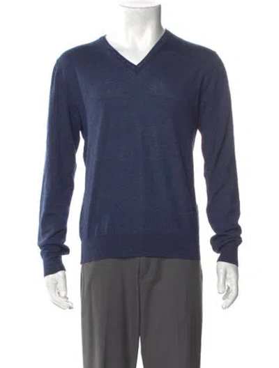 Pre-owned Etro Wool V-neck Pullover In Blue