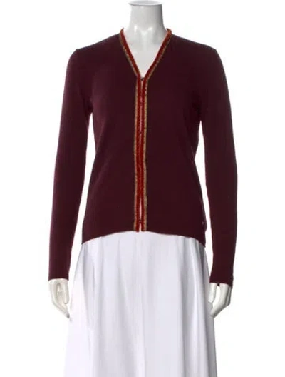 Pre-owned Etro Wool V-neck Sweater In Burgundy