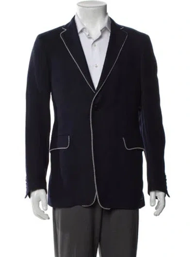 Pre-owned Etro Wool Whipstitch Trim Blazer In Blue