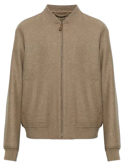 Etro Wool-blend Bomber Jacket With Zip In Nude & Neutrals