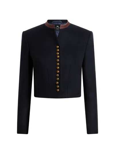 Etro Wool-blend Cloth Cropped Jacket With Pegaso Buttons In Black