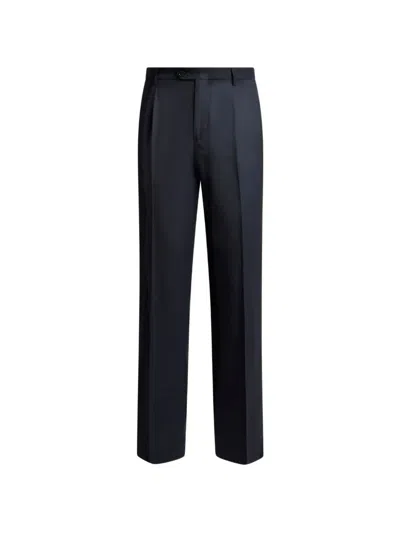 Etro Wool-blend Flannel Trousers With Crease Detail In Blue