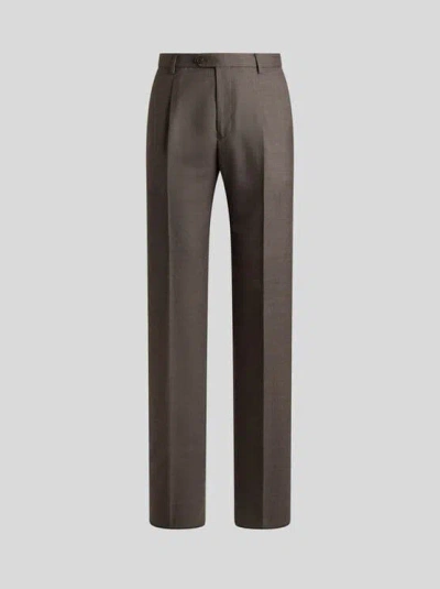 Etro Wool-blend Flannel Trousers With Crease Detail In Brown