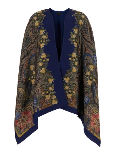 Etro Wool-blend Floral Cape In Multicolor
