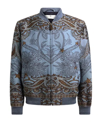 Etro Wool-blend Jacquard Bomber Jacket With Placed Pegaso Motif In Multi