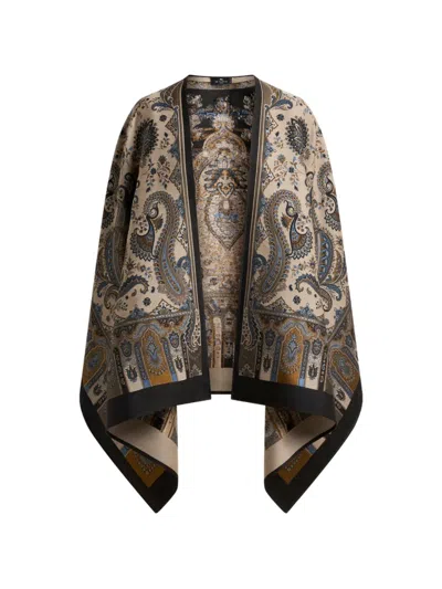 Etro Wool-blend Jacquard Cape With Paisley Motif In Brown