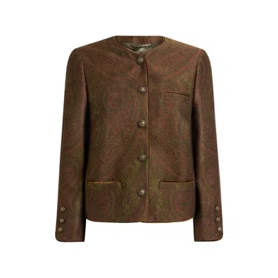 Etro Wool-blend Jacquard Jacket With Paisley Motif In Brown