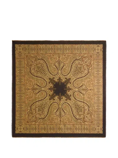 Etro Wool-blend Jacquard Shawl With Lurex In Brown