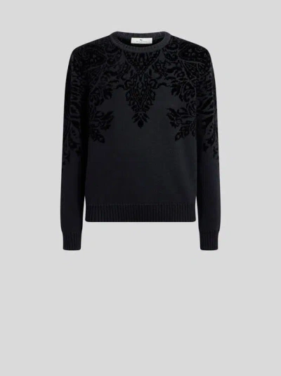 Etro Wool-blend Jacquard Sweater With Chenille-motif In Blue