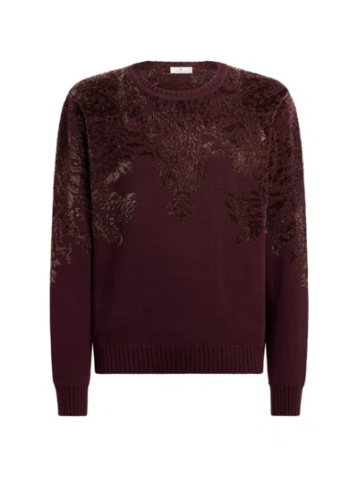 Etro Wool-blend Jacquard Sweater With Chenille-motif In Burgundy