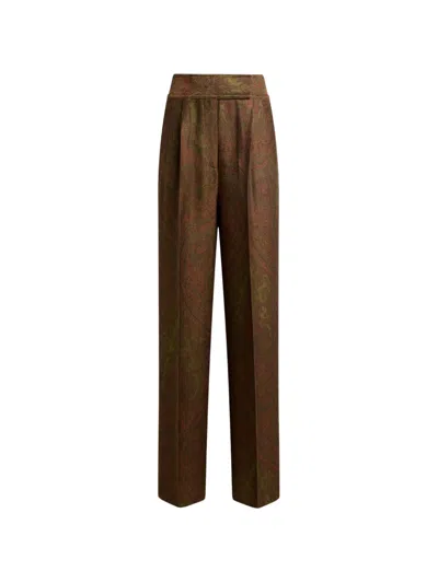 Etro Wool-blend Jacquard Trousers With Paisley Motif In Brown