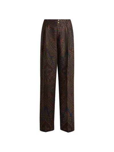 Etro Wool-blend Jacquard Trousers With Pegaso Buttons And Paisley Motif In Brown