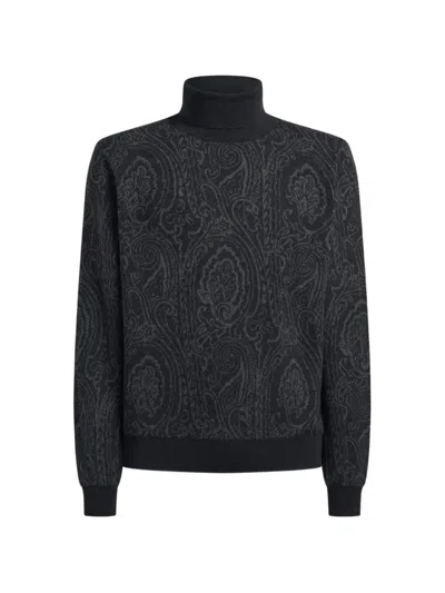 Etro Wool-blend Jacquard Turtleneck With Arnica-motif In Black