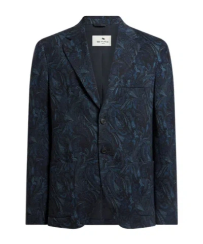 Etro Wool-blend Jersey Travel Jacket With Paisley Motif In Blue