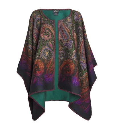Etro Wool-blend Paisley Reversible Cardigan In Green