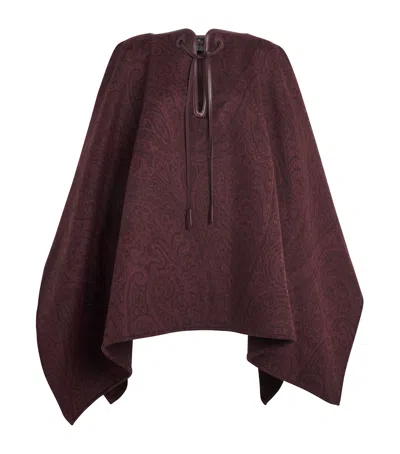 Etro Wool-blend Paisley V-neck Cape In Burgundy