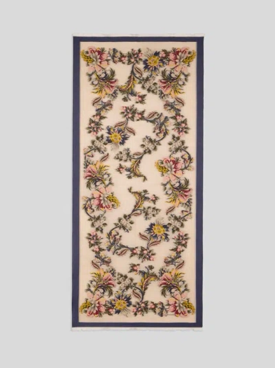 Etro , Wool-blend Scarf With Fil Coupé Floral Pattern, Woman, Beige