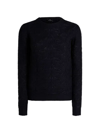Etro Wool-blend Sweater With Paisley Detailing In Blue