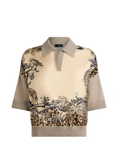 Etro Wool-blend Sweater With Placed Animal And Paisley Print In Neutral