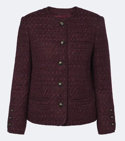 Etro Wool-blend Tweed Cardigan In Burgundy