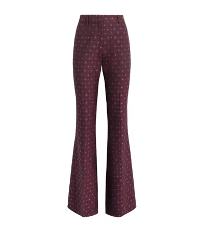 Etro Wool-cotton Floral Flared Trousers In Burgundy