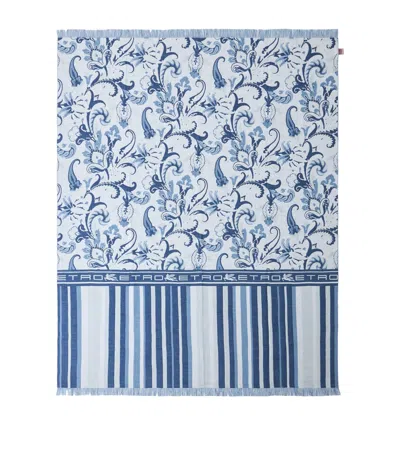 Etro Wool-cotton Jacquard Farley Throw In Blue