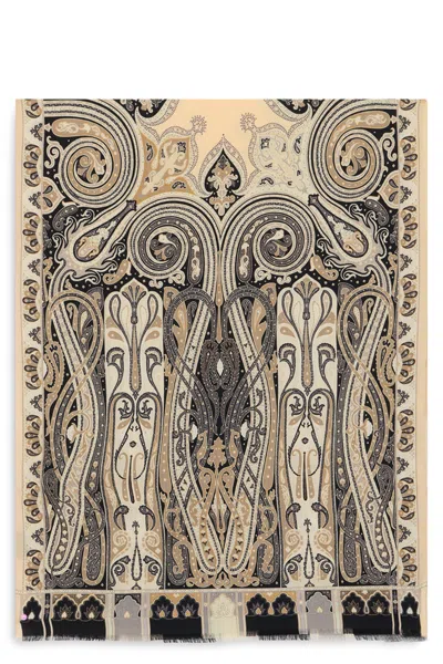 Etro Wool-silk Paisley Scarf With Ornamental Symmetrical Design In Multi