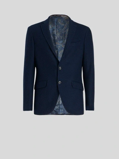 ETRO , WORKED WEAVE JERSEY JACKET, MAN, NAVY BLUE, SIZE 60