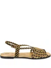 Etro Woven Flat Sandals In Gold