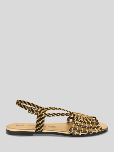 ETRO , WOVEN FLAT SANDALS, WOMAN, GOLD, SIZE 40