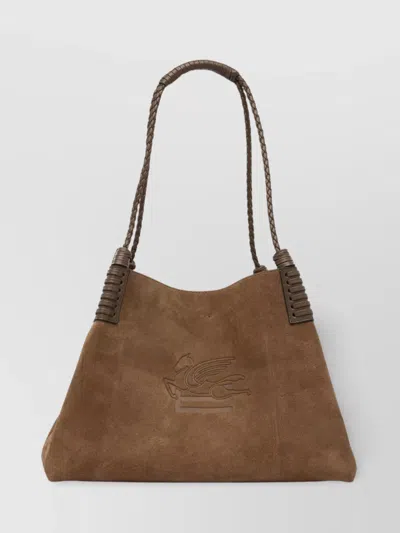 Etro Woven Handle Rectangular Shape Suede Finish