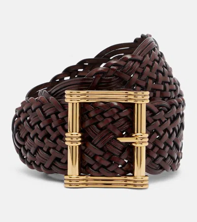 Etro Woven Leather Belt In Brown