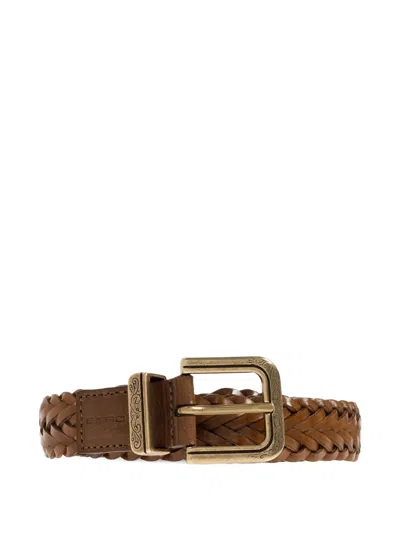 Etro Woven Leather Belt In Neutral