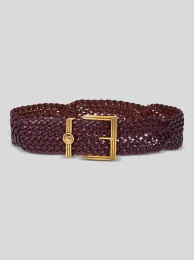 Etro Woven Leather Belt In Burgundy