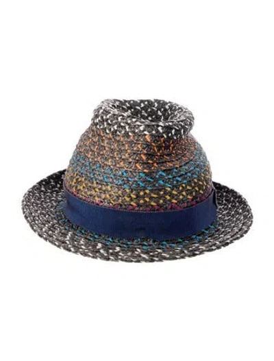 Pre-owned Etro Woven Multicolor Fedora Hat In Black