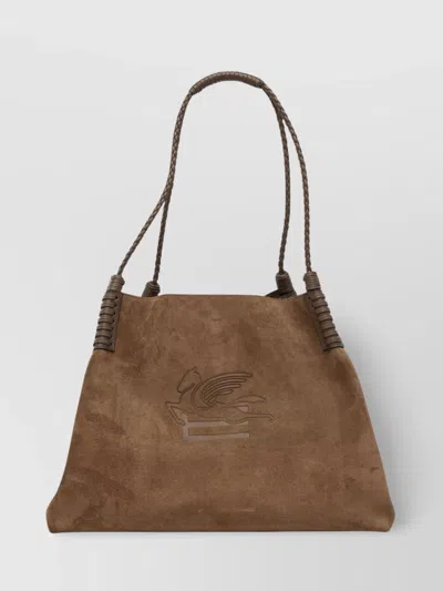 Etro Woven Straps Dual Handles Suede Finish