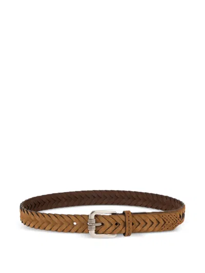 Etro Woven Suede Belt In Brown
