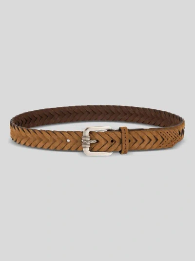 Etro , Woven Suede Belt, Man, Camel, Size 95