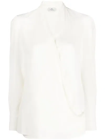 Etro Wrap-effect Silk Blouse In Weiss