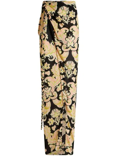 Etro Long Sarong-style Black Light Viscose Jersey Wrap Skirt