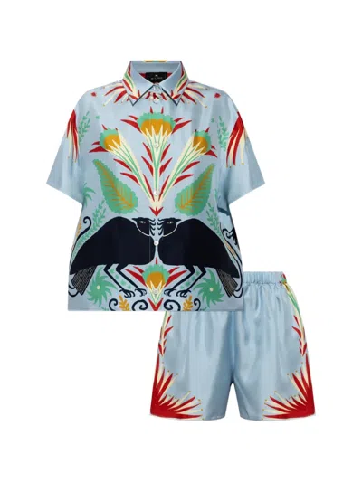 Etro X Baby Tooth Graphic-print Silk-satin T-shirt In Blue