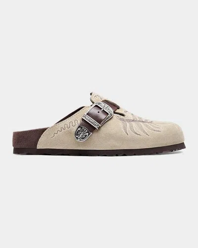 Etro X Birkenstock Boston Embroidered Suede Clogs In Neutral