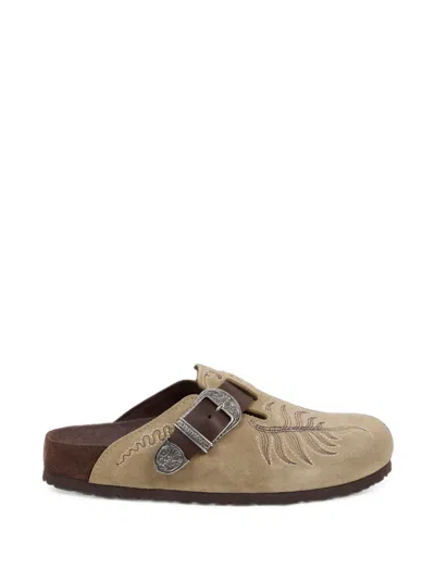 Etro X Birkenstock Embroidered Suede Boston Clogs In Neutral