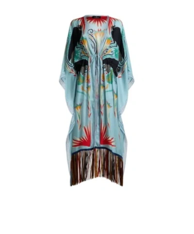 Etro X Tabby Booth Silk Kaftan With Fringing And Placed Print In Multi